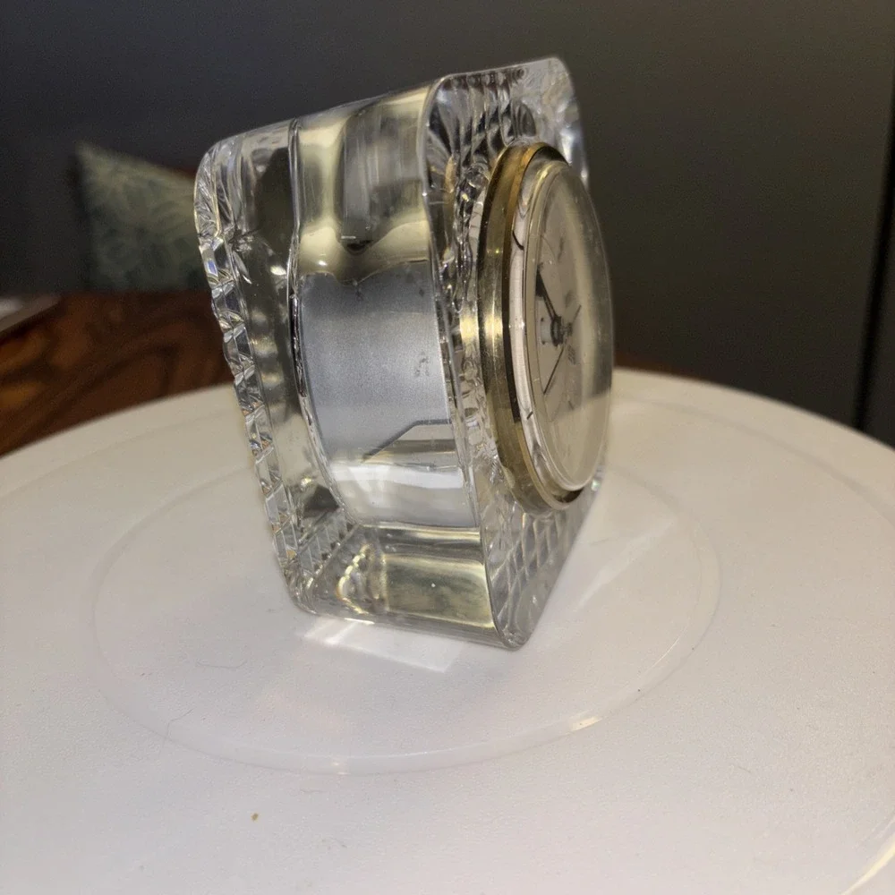 Vintage Staiger West Germany Quartz Lead Crystal Desk Clock Square Roman Numeral